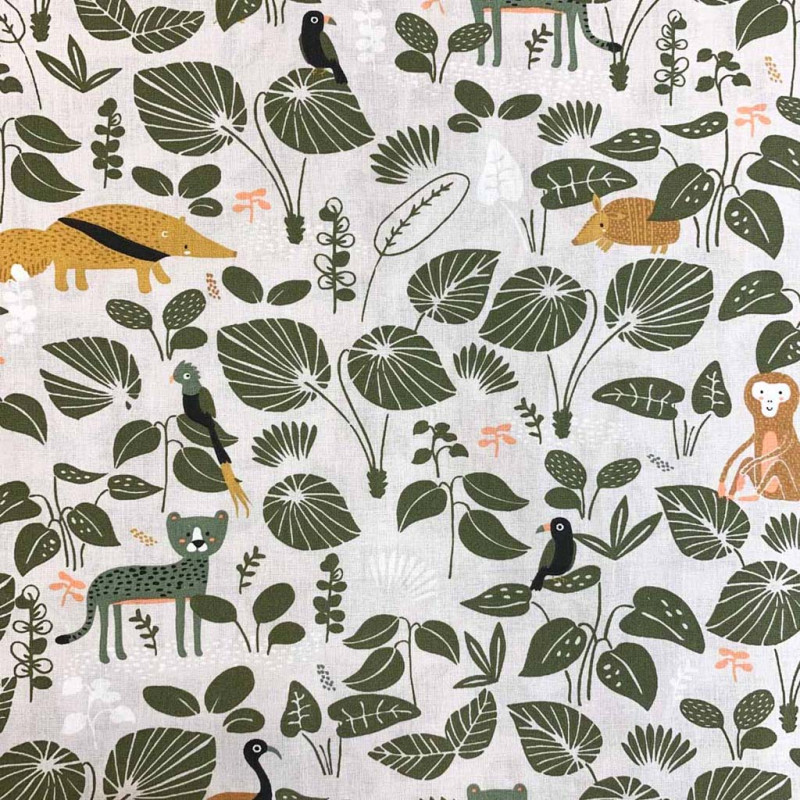 Printed Cotton TATUINE Light Greige / Rosemary